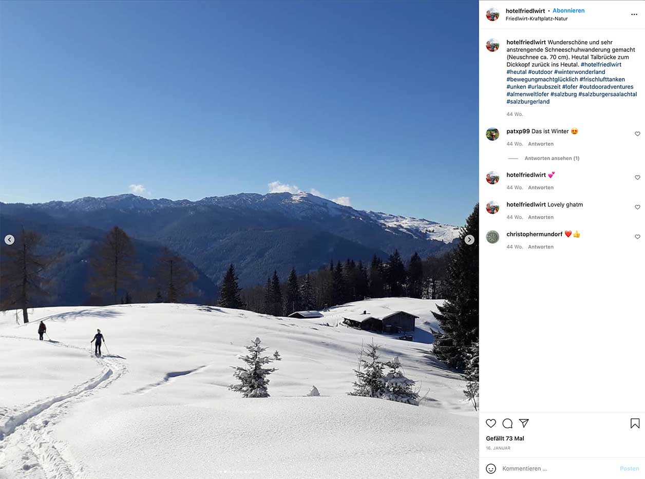Instagram-Post Hotel Friedlwirt Winterlandschaft