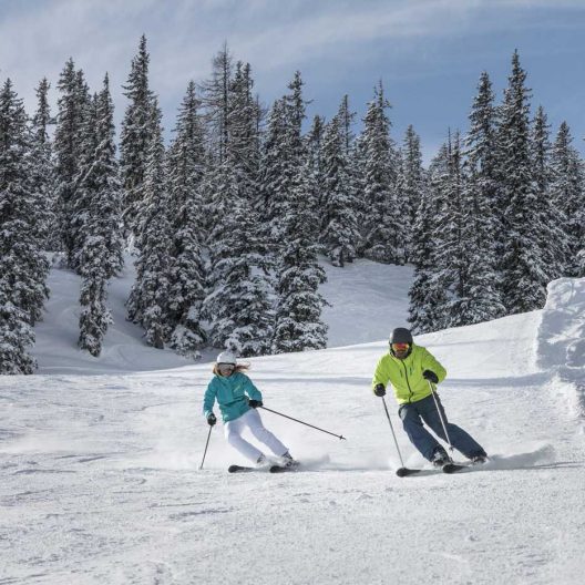 Winter Skifahren Piste Pärchen Wald